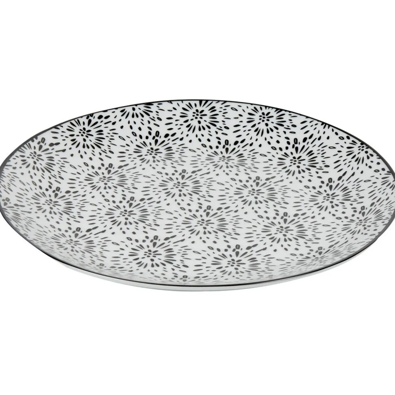 Assiette plate ronde blanche et noire Sara