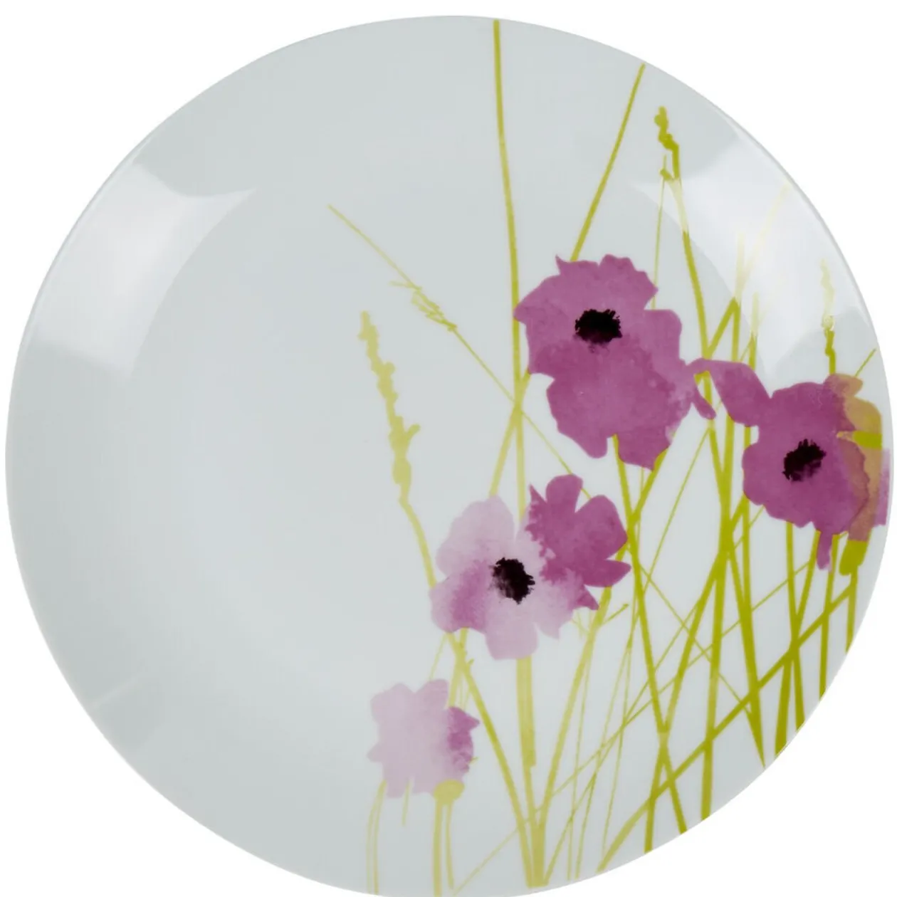 Assiette plate ronde blanche motif pavot violet