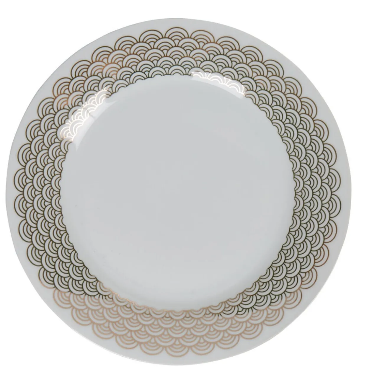 Assiette plate ronde blanche bordure dorée vague seigaiha