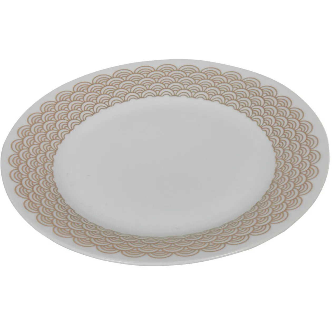 Assiette plate ronde blanche bordure dorée vague seigaiha