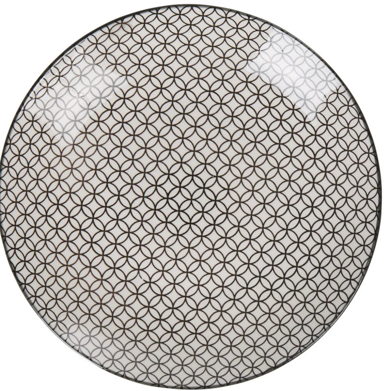 Assiette plate ronde blanche motif géométrique noir