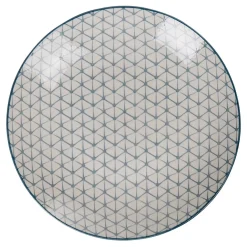 Assiette plate ronde blanche motif géométrique bleu Urban