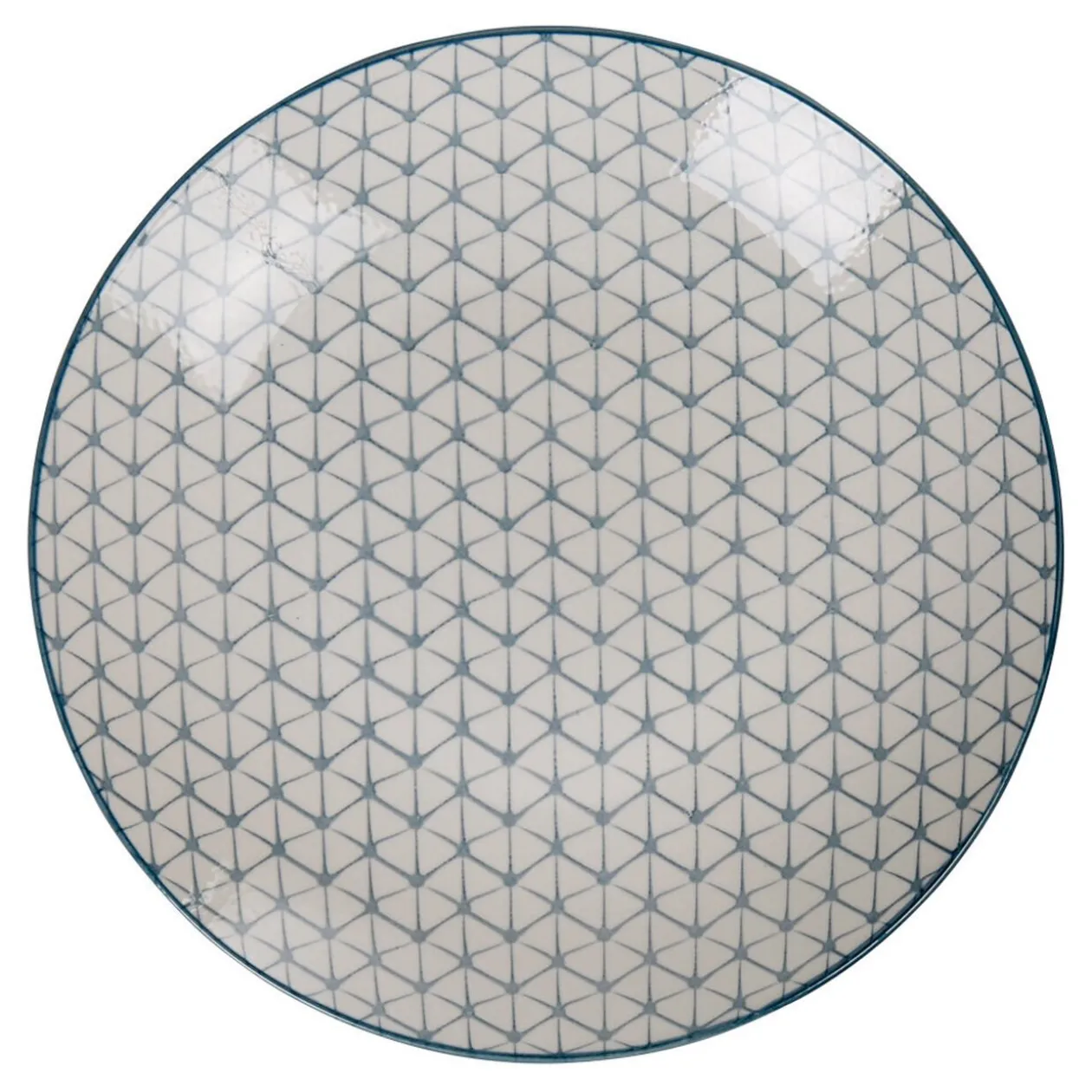 Assiette plate ronde blanche motif géométrique bleu Urban