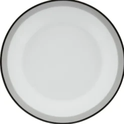 Assiette plate ronde blanche bordure gris noir Lizzy