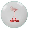 Assiette plate ronde blanche flamant rose aloha