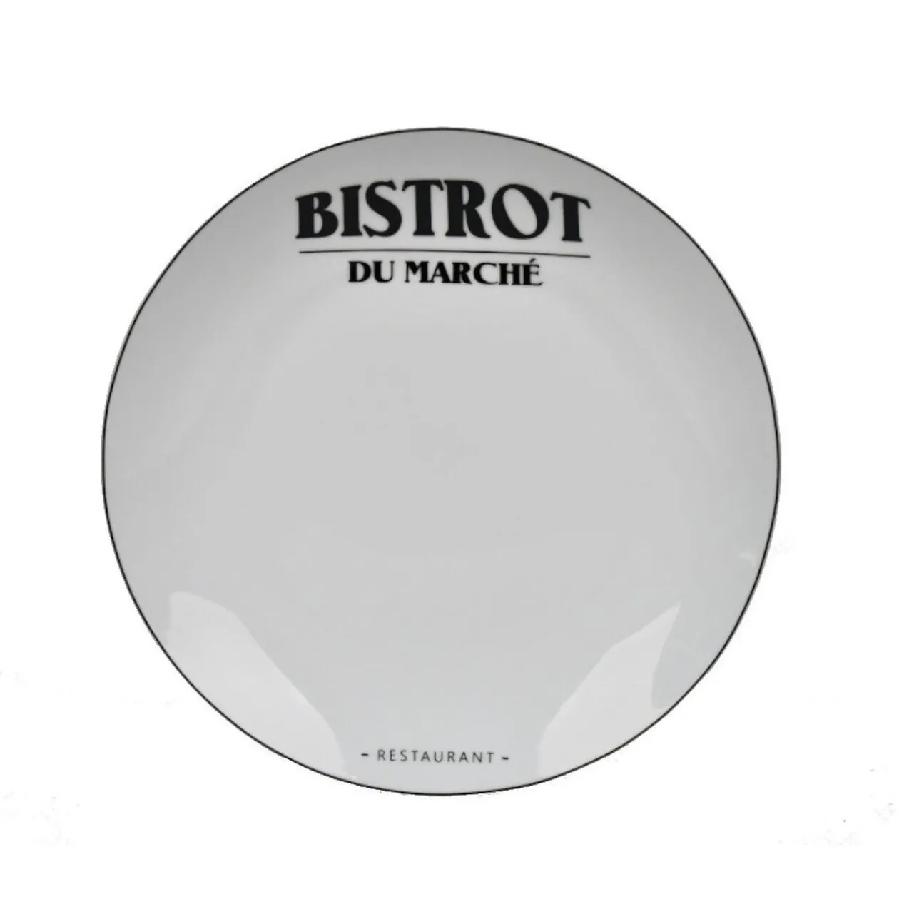 Assiette plate ronde blanche motif étiquette noire Le Bistrot