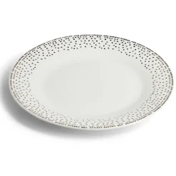 Assiette plate ronde Ø26,5cm porcelaine pois blanc et doré