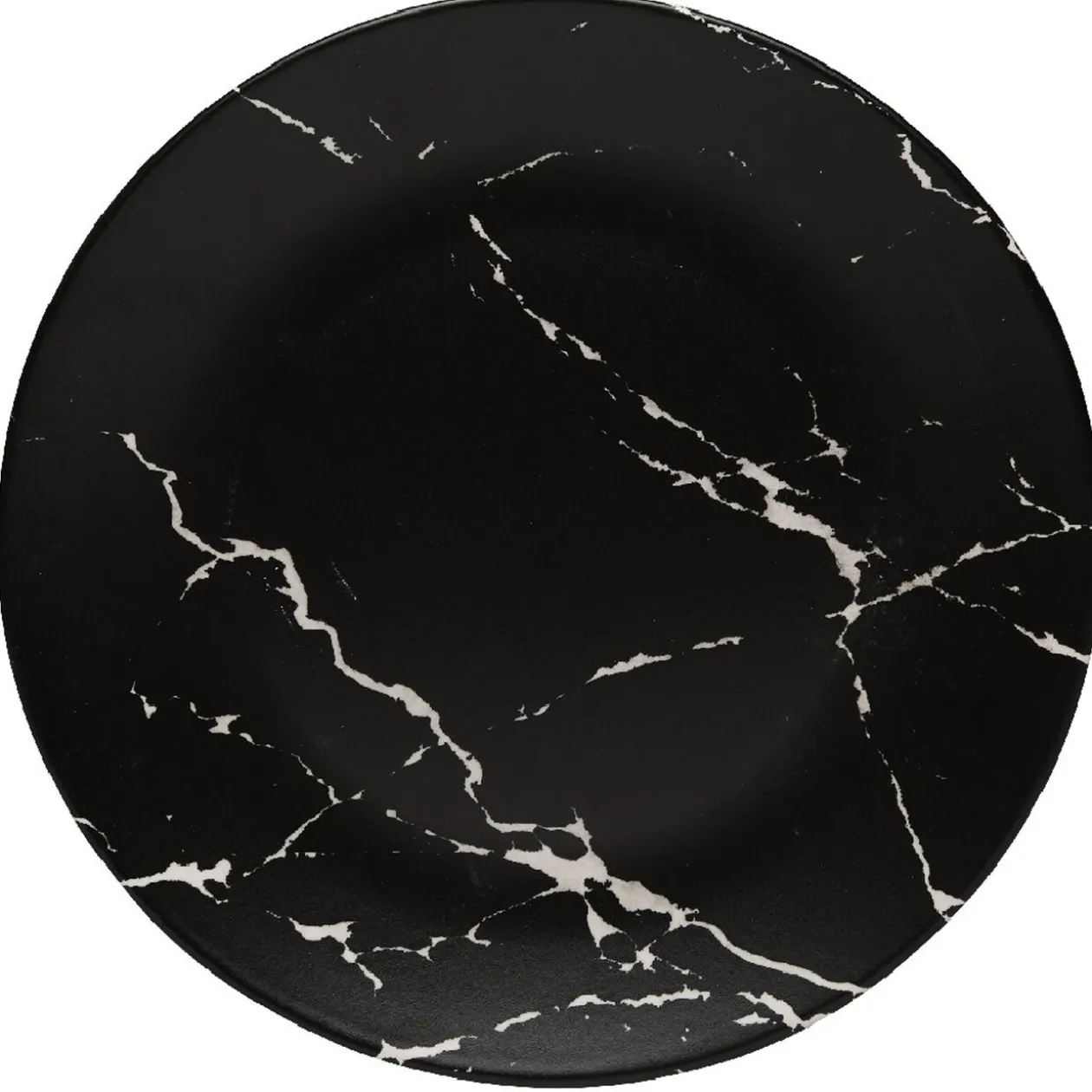 Assiette plate ronde décor marbre noir et blanc
