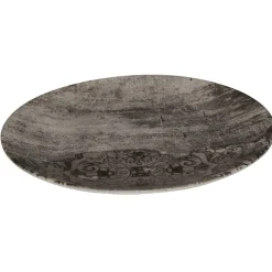 Assiette plate ronde effet vieux bois décor arabesque