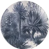 Assiette plate ronde en faïence imprimé palmiers noir gris