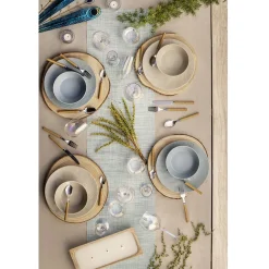 Assiette plate ronde en grès reliefbleu