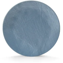 Assiette plate ronde en grès reliefbleu