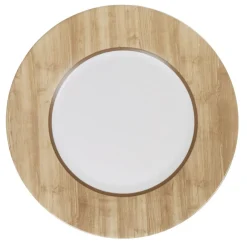 Assiette plate ronde Luminarc blanc motif bois Nordic