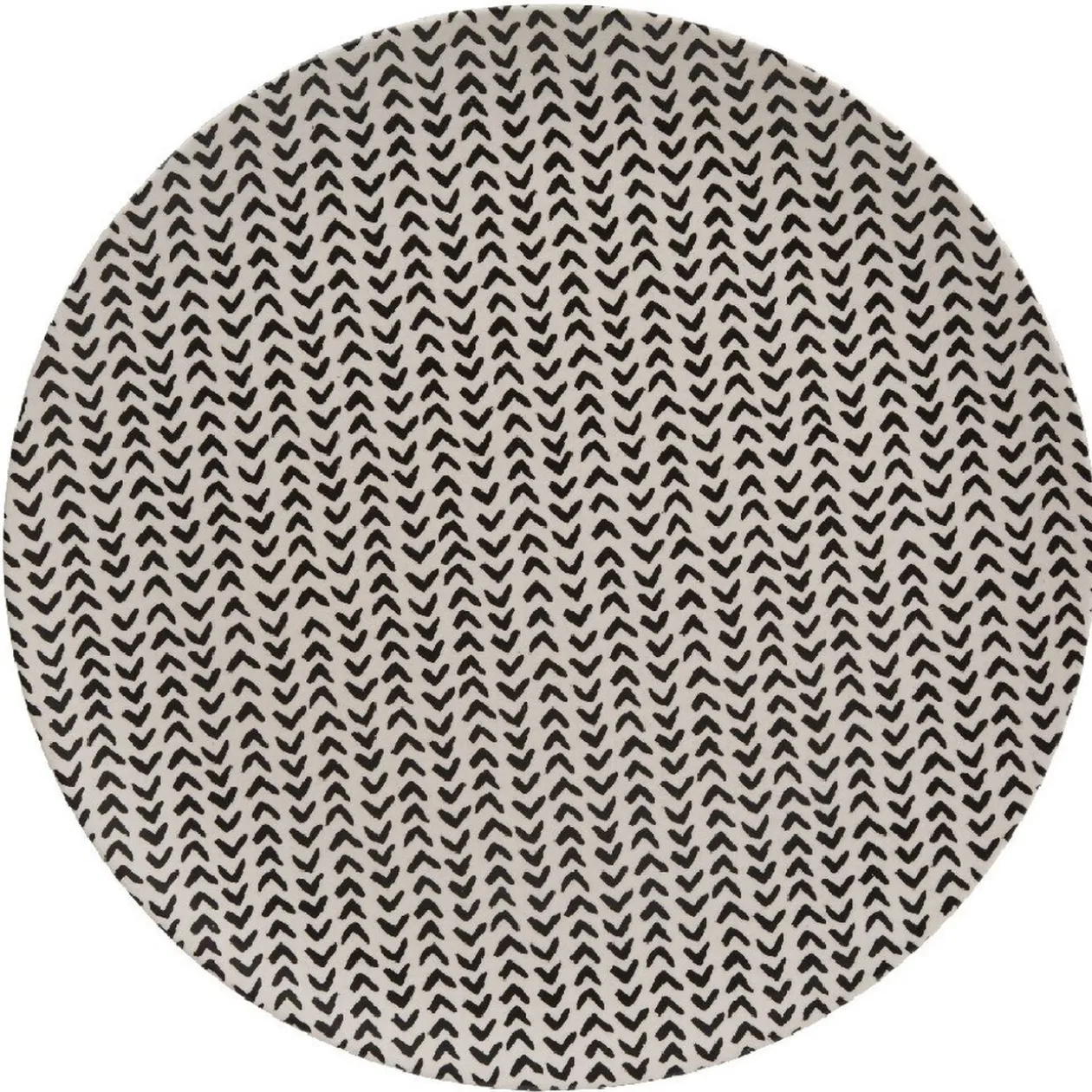 Assiette plate ronde motif géométrique noir et blanc