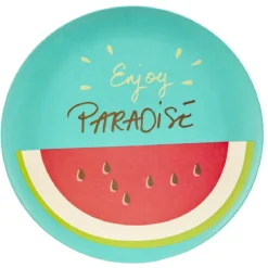 Assiette plate ronde pastèque Enjoy Paradise en plastique