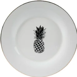 Assiette plate ronde porcelaine blanc style tropical ananas