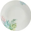 Assiette plate ronde porcelaine motif feuillage multicolore