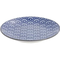 Assiette plate style japonais porcelaine bleu blanc