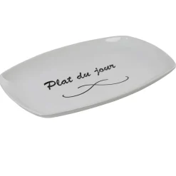 Assiette rectangulaire blanche message plat du jour