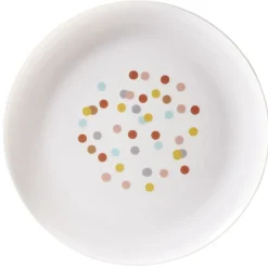 Assiette ronde en plastique décor pois multicolore