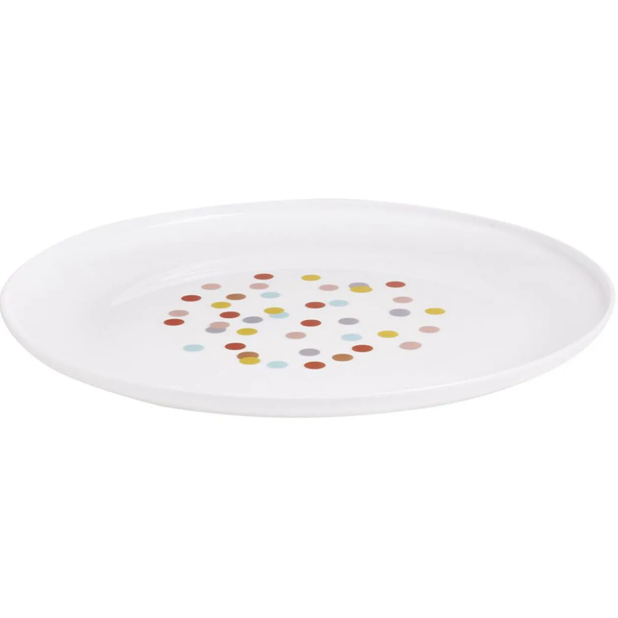 Assiette ronde en plastique décor pois multicolore