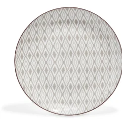 Assiette ronde plate décor gris avec liseré rouge