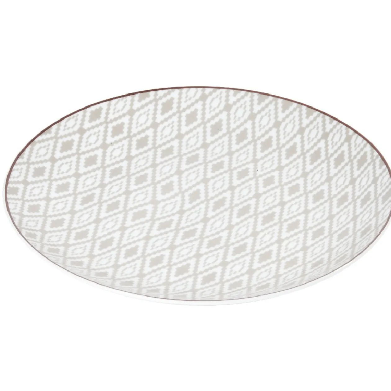 Assiette ronde plate décor gris avec liseré rouge