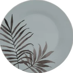 Assiette ronde plate porcelaine décor feuillage