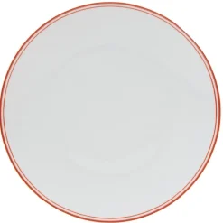 Assiette ronde plate porcelaine blanc avec bord coloré x4