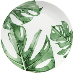 Assiette ronde plate porcelaine design feuille jungle
