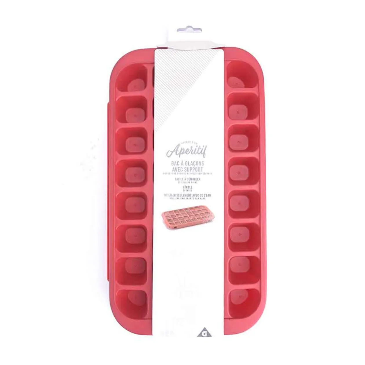 Bac à glaçons avec support 32 compartiments rouge