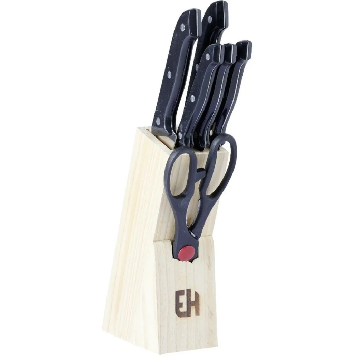 Bloc en bois 5 couteaux de cuisine et ciseaux