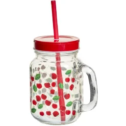 Bocal à anse avec paille décor cerise