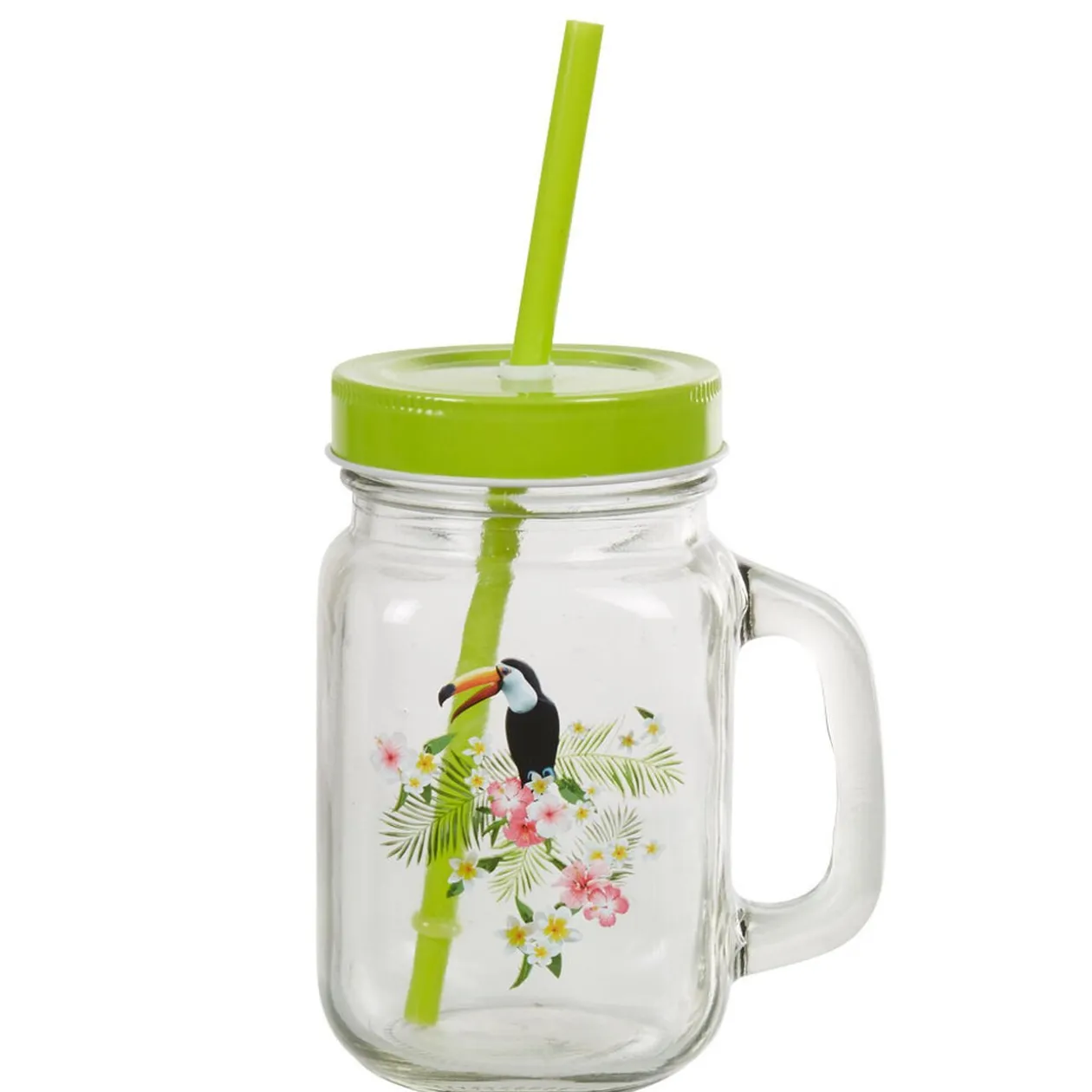 Bocal à paille et couvercle style tropical avec support x4