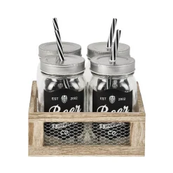 Bocal à paille x4 ardoise et support en bois
