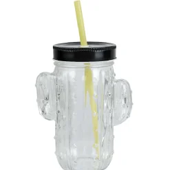 Bocal forme cactus vert avec paille