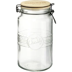 Bocal hermétique rond transparent avec couvercle en bambou H20 cm