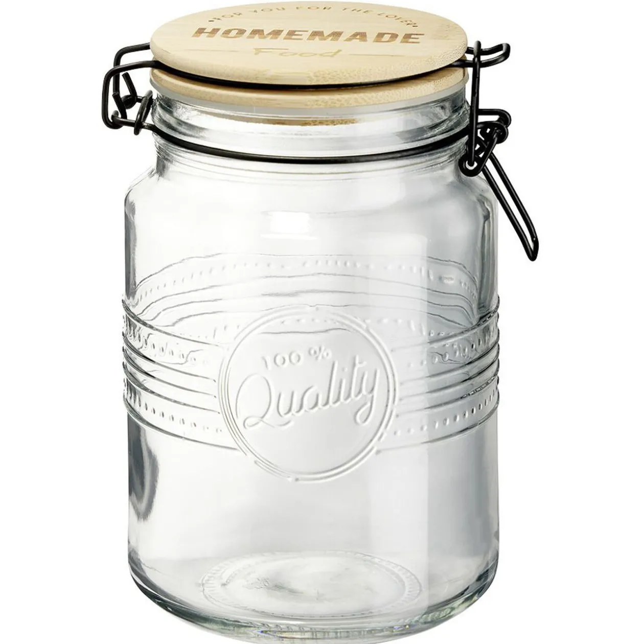 Bocal hermétique rond transparent avec couvercle en bambou H16,5 cm