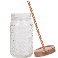 Bocal motif Noël couvercle doré avec paille