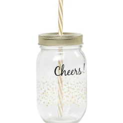 Bocal paille pois doré couvercle doré "Cheers"