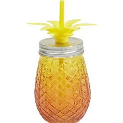 Bocal verre et paille ananas coloré