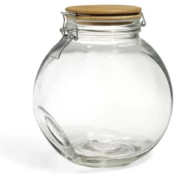 Bocal verre transparent 2,1L avec couvercle bambou et clip en fer