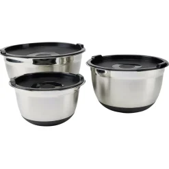 Bol à mixer inox avec couvercle et anse antidérapante silicone noir x3