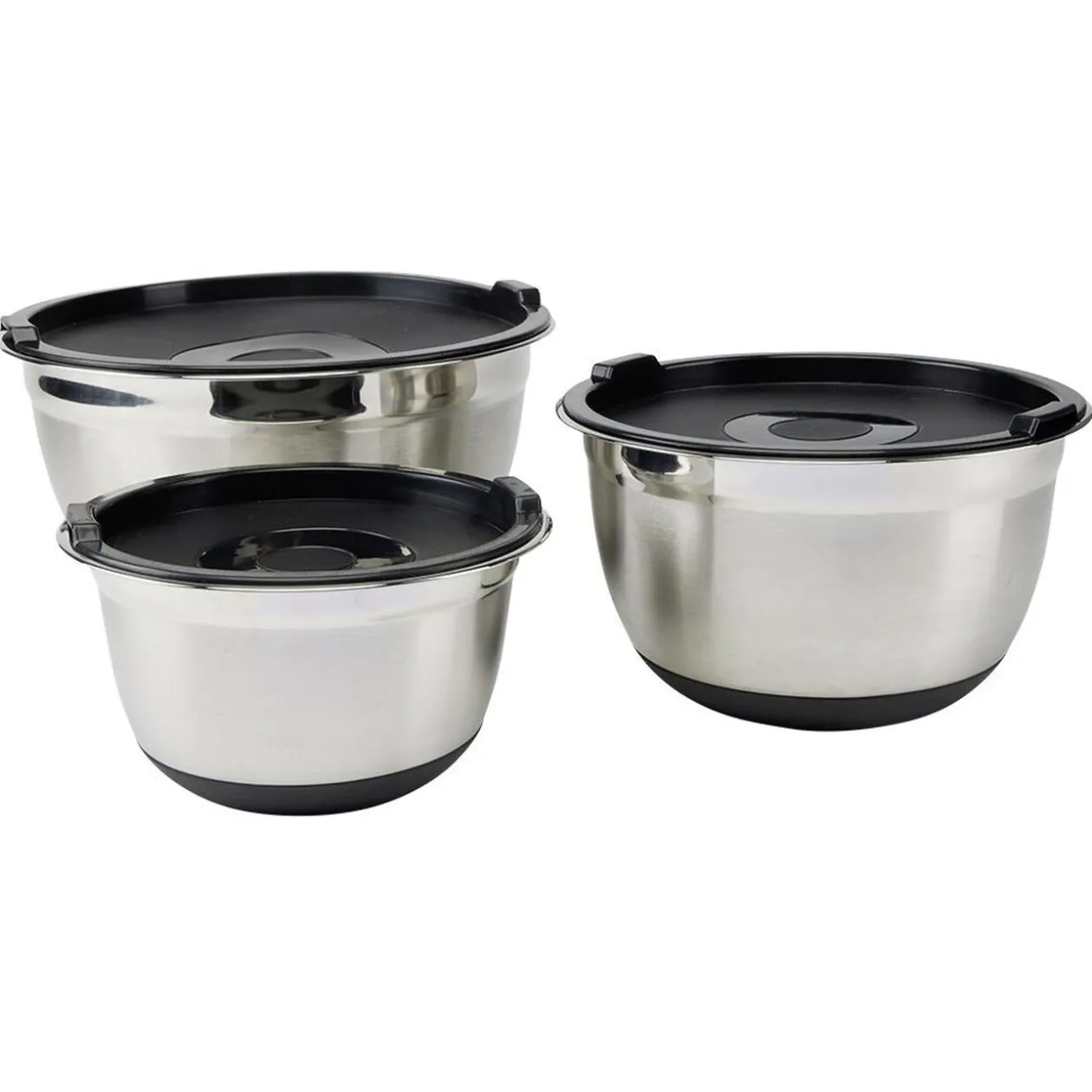 Bol à mixer inox avec couvercle et anse antidérapante silicone noir x3
