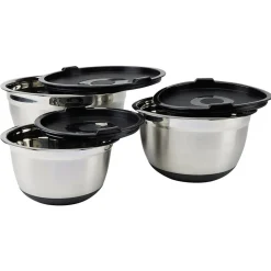 Bol à mixer inox avec couvercle et anse antidérapante silicone noir x3
