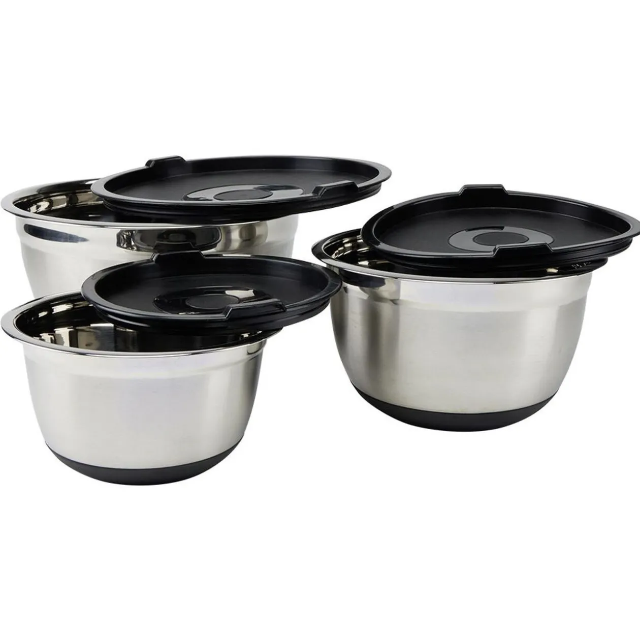 Bol à mixer inox avec couvercle et anse antidérapante silicone noir x3
