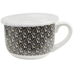 Bol jumbo blanc à motif ethnique jaune et noir couvercle transparent