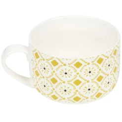 Bol jumbo soupe avec couvercle en porcelaine blanc motif jaune