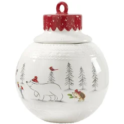 Bonbonnière forme boule de Noël blanche et rouge
