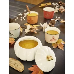 Bonbonnière Halloween forme citrouille porcelaine blanc Ø18 cm